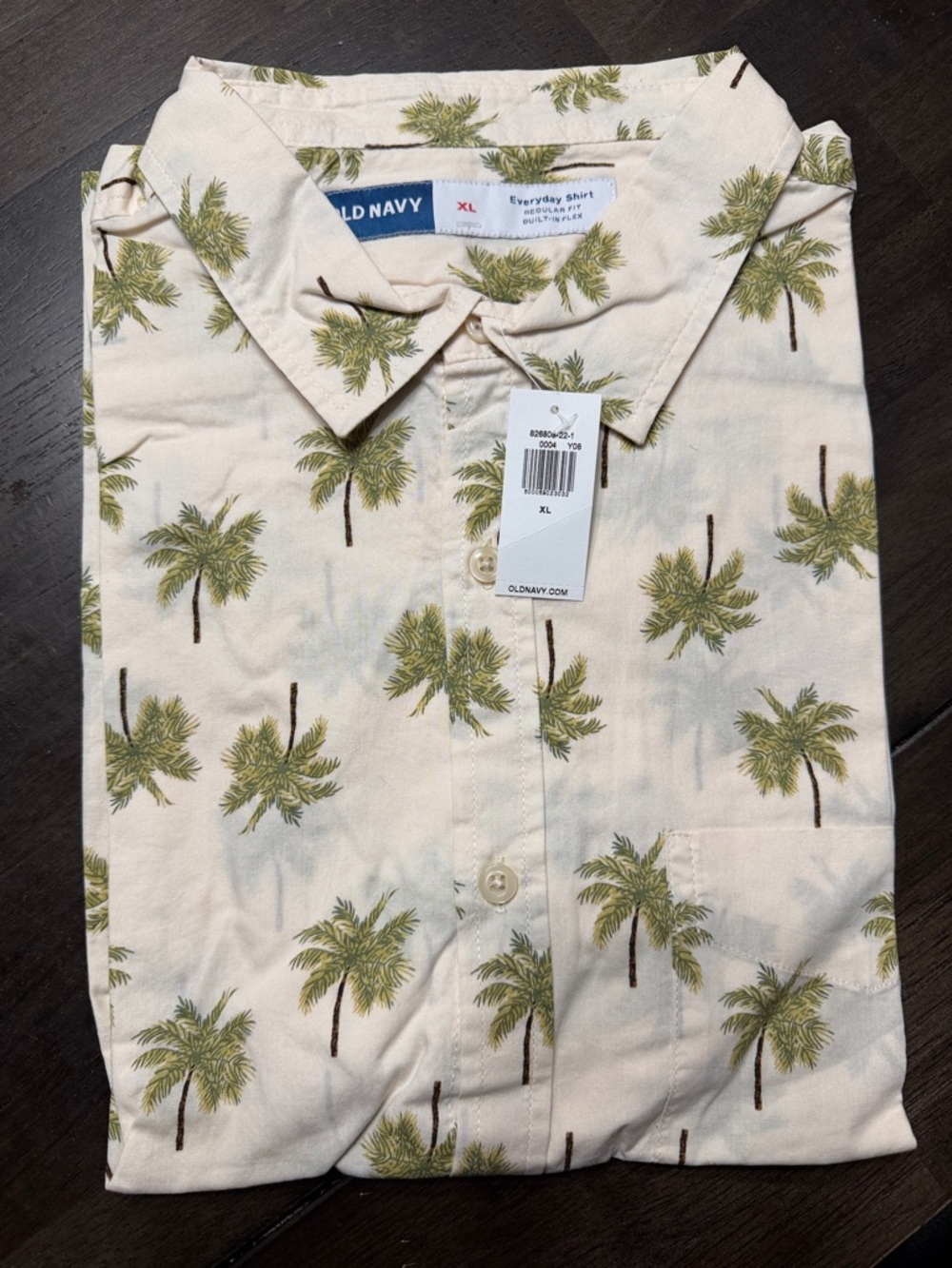 Old Navy Men’s Short-Sleeve Palm-Print Button-Up — Cream & Green
